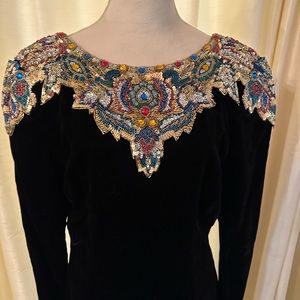 New Year’s Eve Stunner.  D’ore size 12 black velvet embellished low back dress.